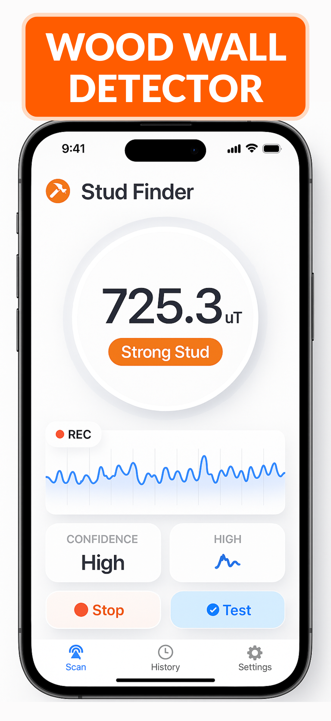Stud finder app showing detected wall stud locations